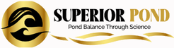 Superior Pond logo with gold waves and “Pond Balance Through Science” on white background.