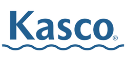 Kasco logo in blue with a wave graphic on a white background.