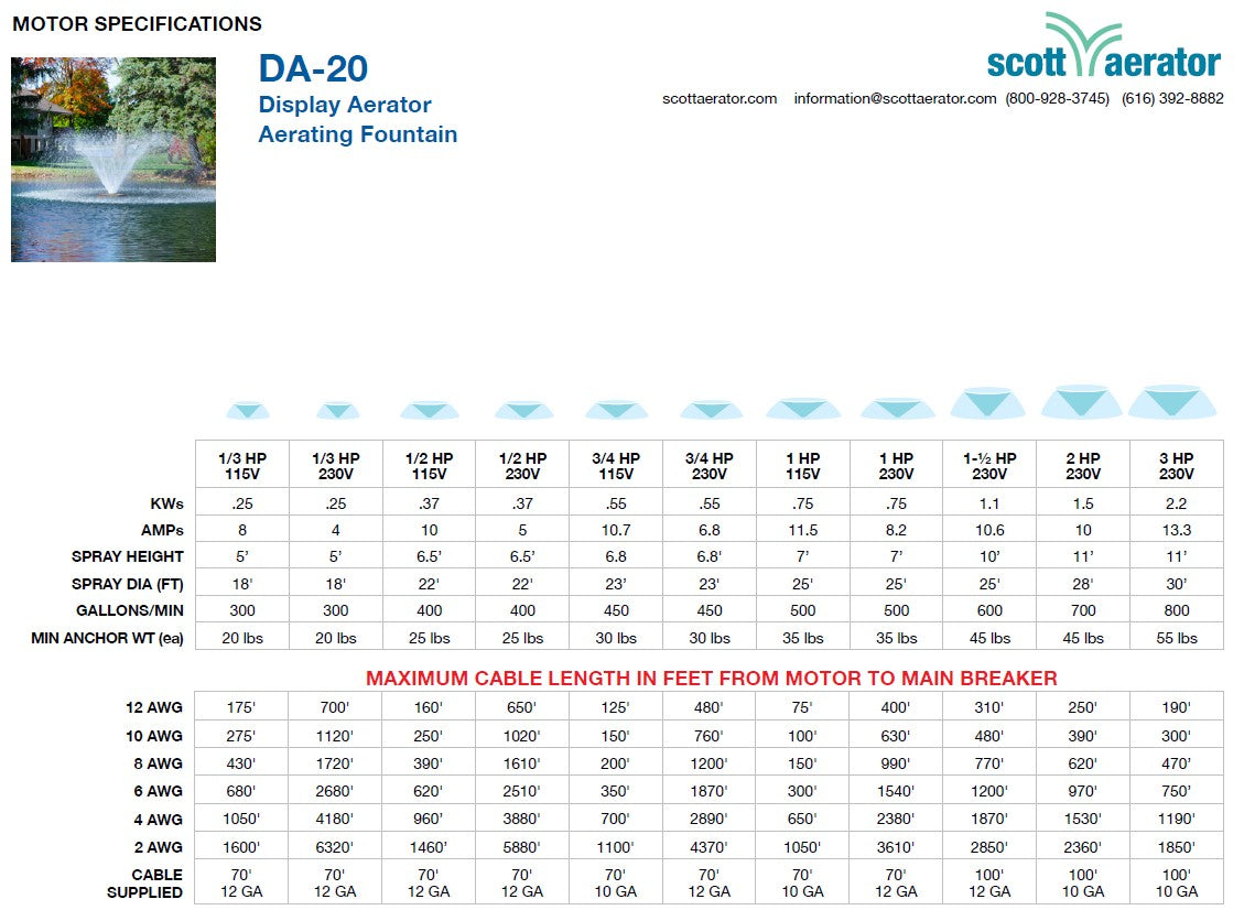 Scott Aerator: 115 Volt | DA-20 Display Aerator | Aerating Water Fountain | Large Pond Fountain | Large Pond Aerator