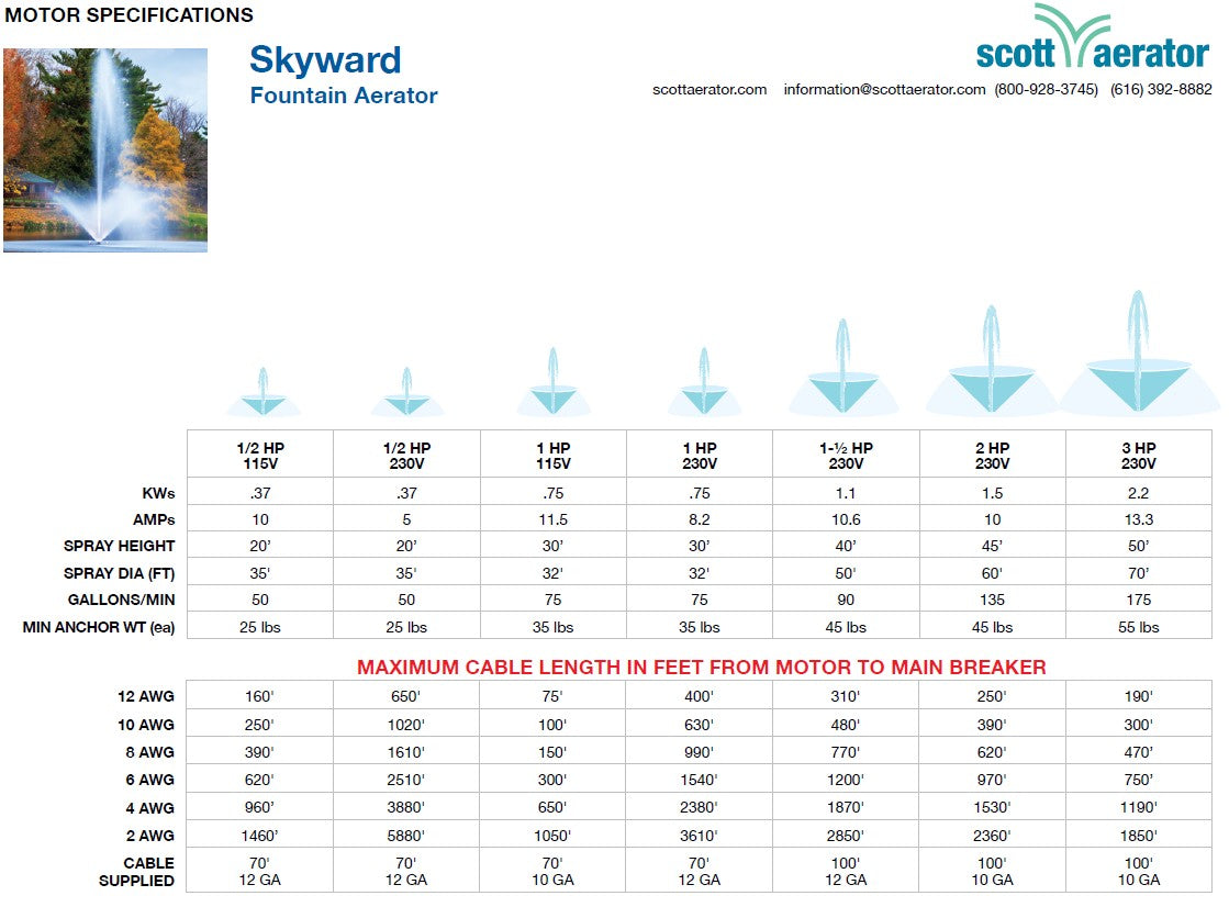Scott Aerator: 230V | Skyward Fountain | 1/2 HP, 1 HP, 1-1/2 HP, 3 HP