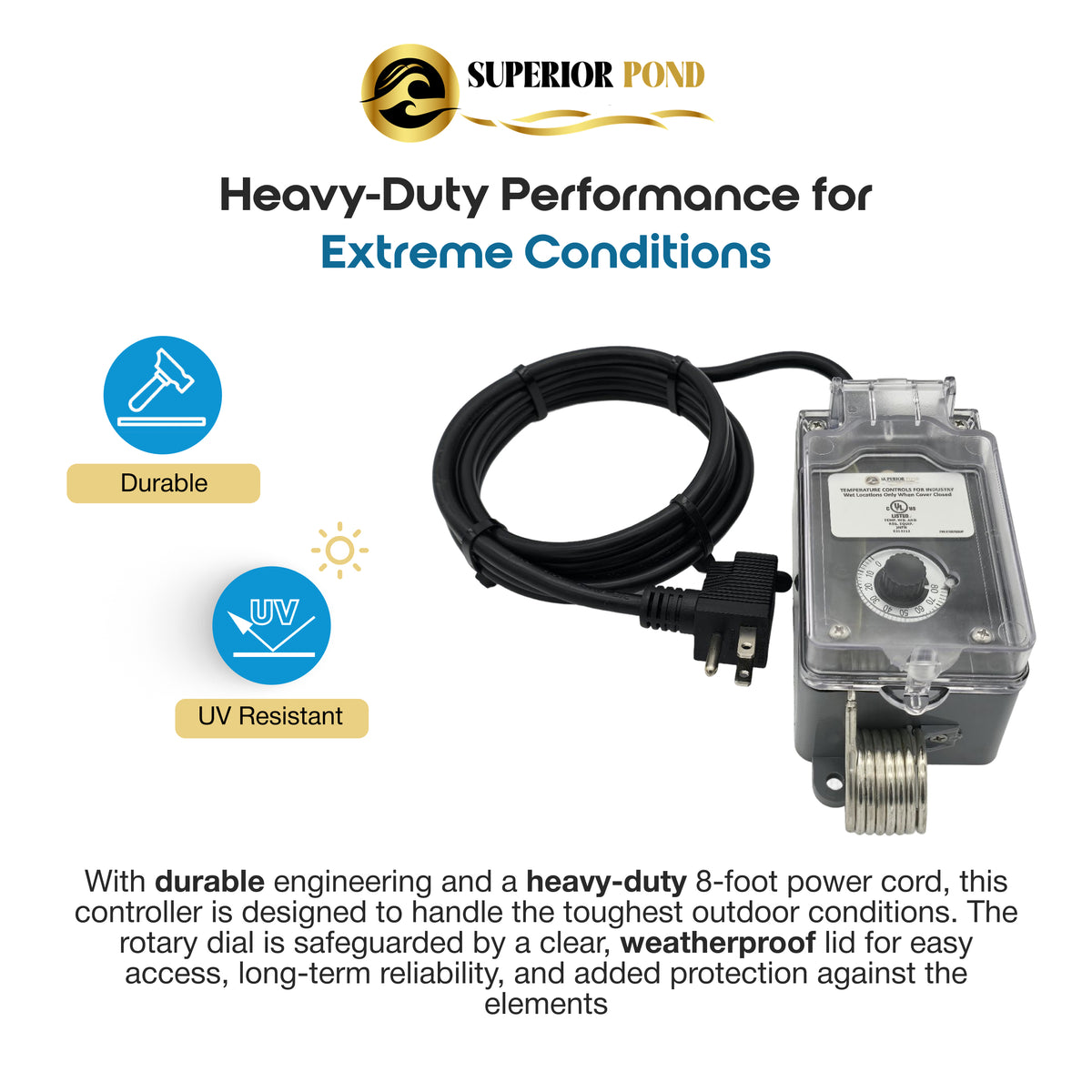 Superior Pond Deicer Thermostat Controller | Temperature Switch for Deicing Projects