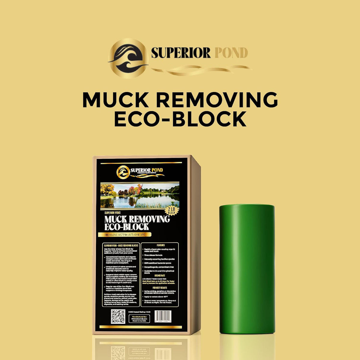 Superior Pond Eco-Block Pond &amp; Lake Muck Remover – Time Release Beneficial Bacteria Block for Organic Muck, Sludge & Sediment | 2 lb & 5 lb