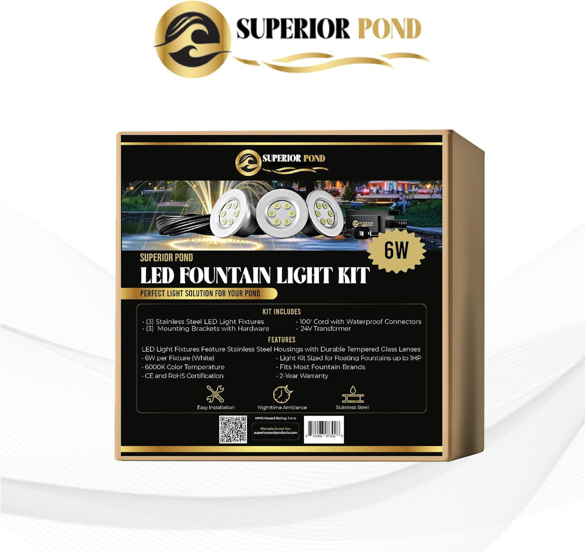 Superior Pond White LED Fountain Light Kit