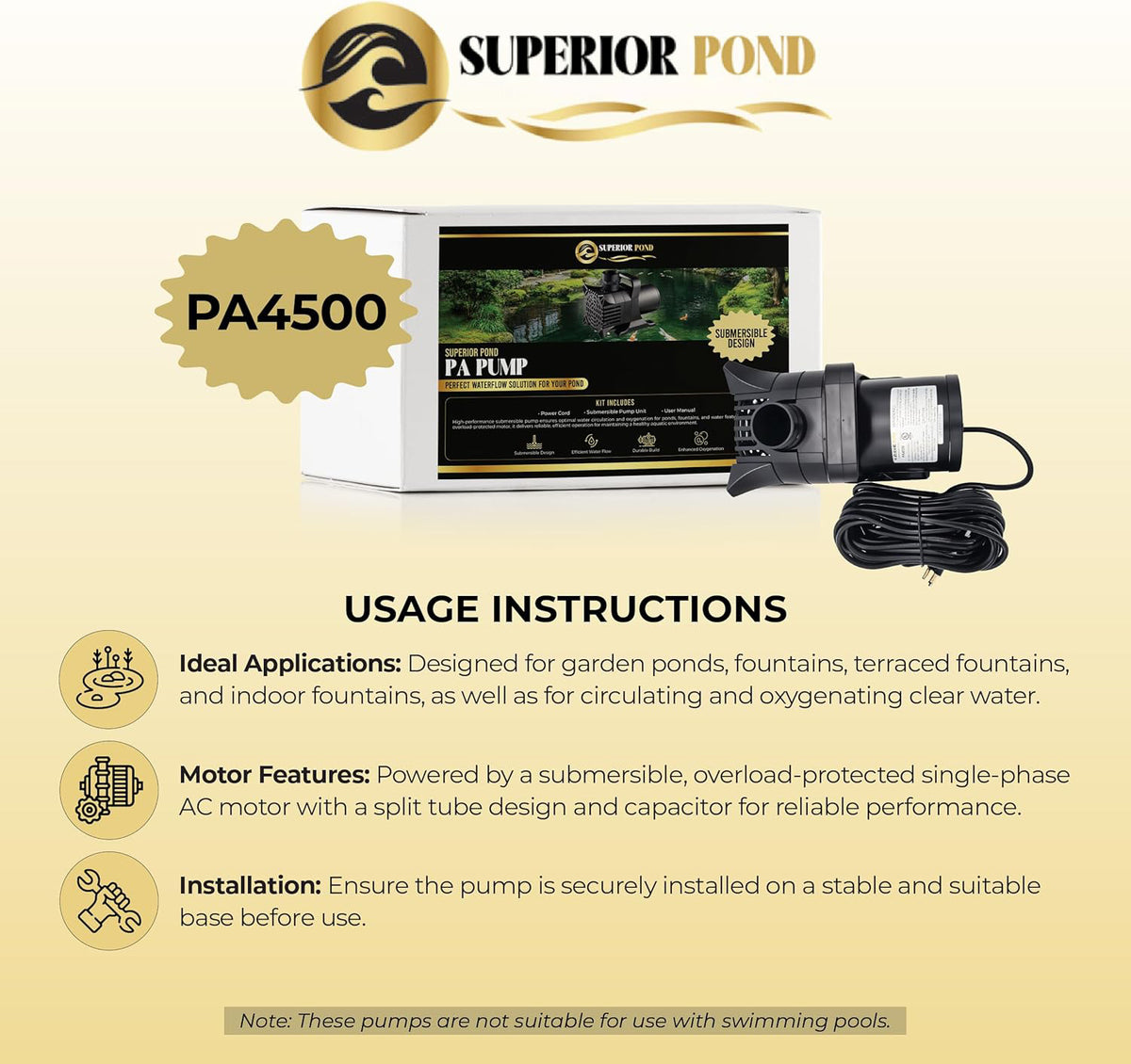 Superior Pond Asynchronous Pond Pump 100ft Cord