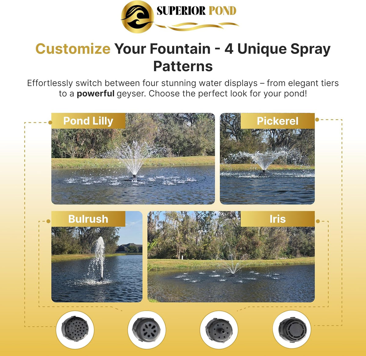 Superior Pond SFX Pond Fountain with White Lights