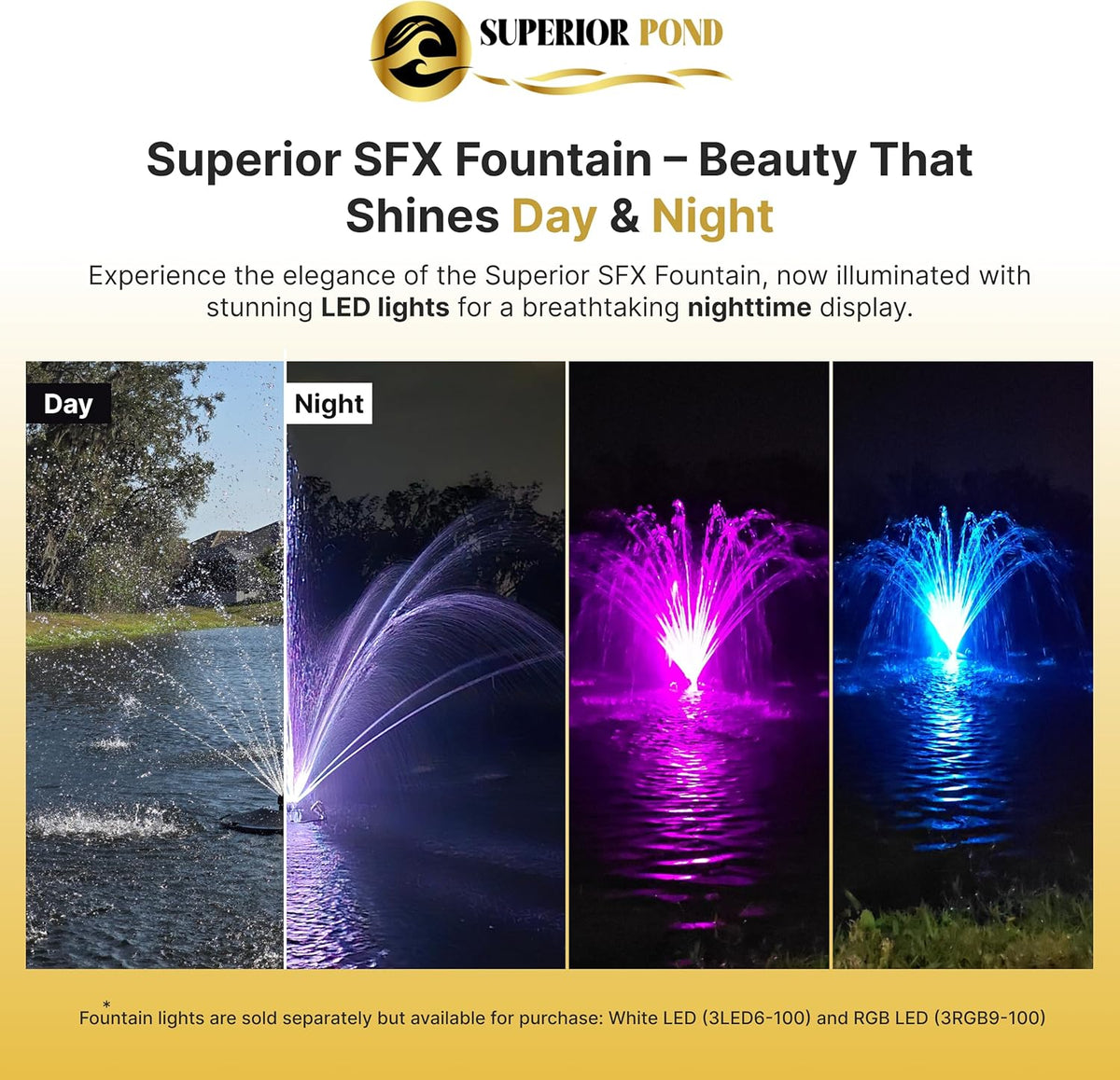 Superior Pond SFX Pond Fountain with White Lights