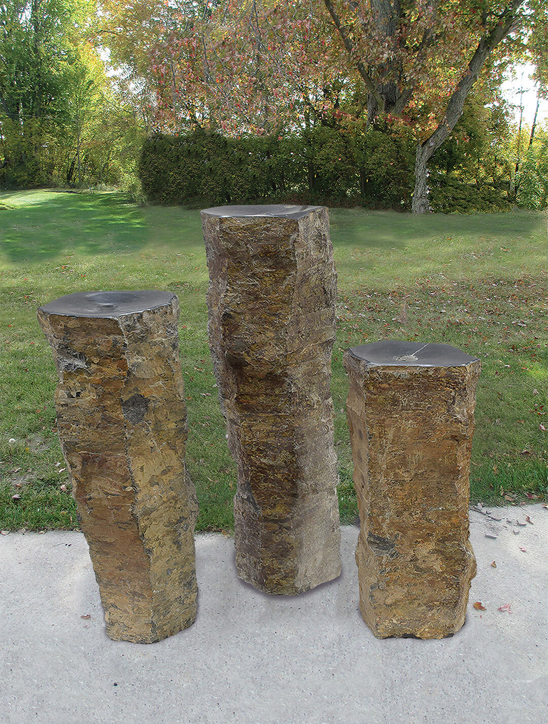 EasyPro: Three Piece Large Polished Top Basalt Fountains - 32", 38" and 44" Tall