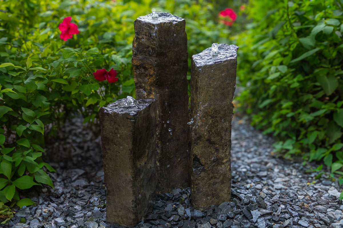 EasyPro: 3 Natural Top Basalt Column kit - 20", 27" and 35" w/ 48" basin, 1000gph pump & light rings