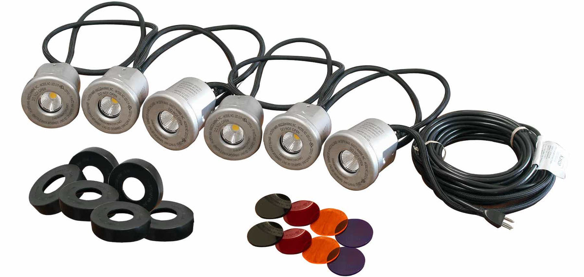 Kasco Marine: SS LED Light Kit, 6 Lights, 50ft cord, Full Stainless Steel Sleeving cord protection