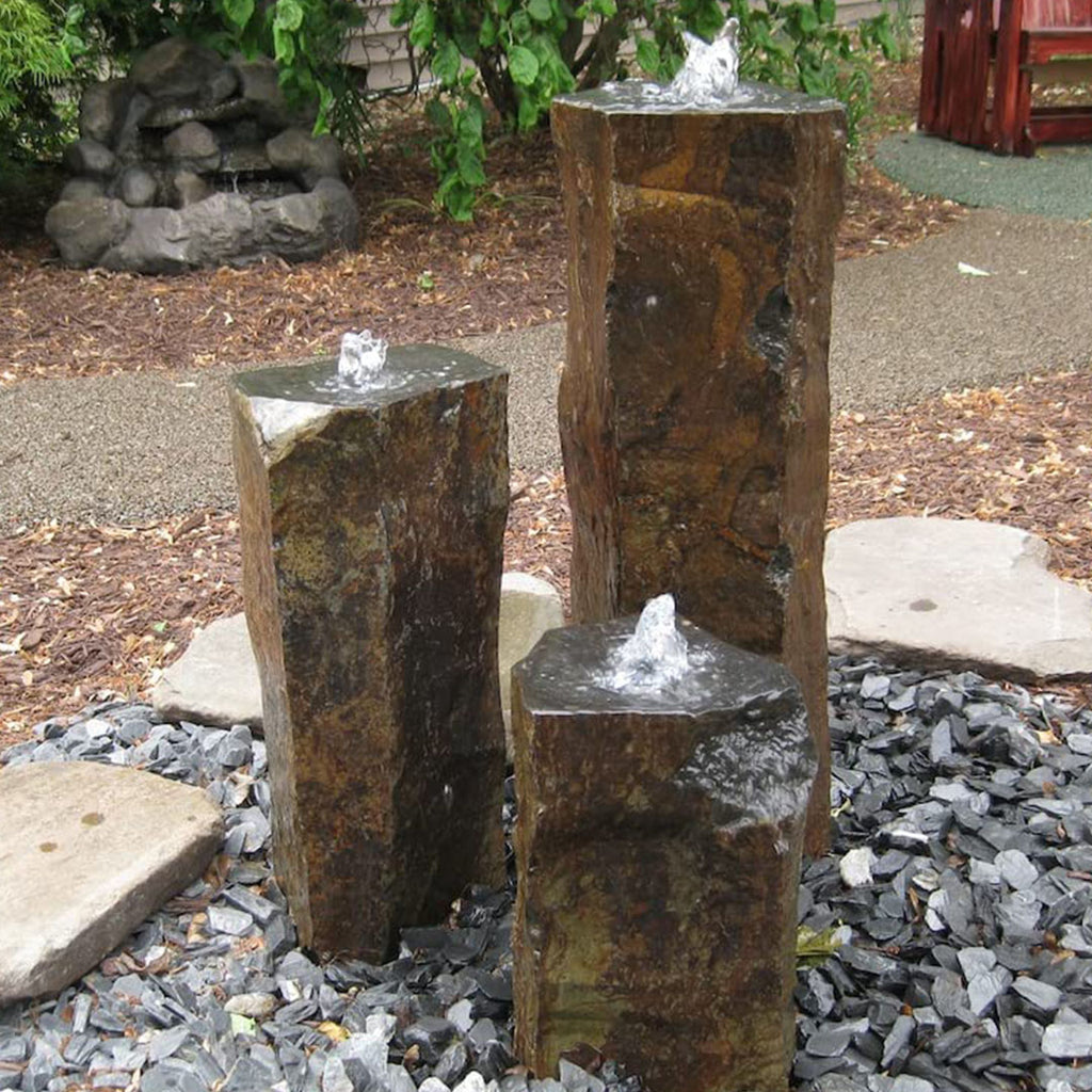 EasyPro: Tranquil Decor: Natural Top Basalt Three Pack Column Kit | 20" 27" 35" with 48" Basin, 1000GPH Pump and Light Rings