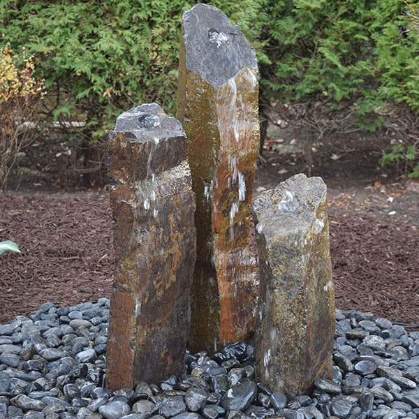 EasyPro: Tranquil Decor | Polished Real Basalt Three Pack Kit | 20\" , 27\" , 35\" with Basin, 1000GPH Pump and Light Rings