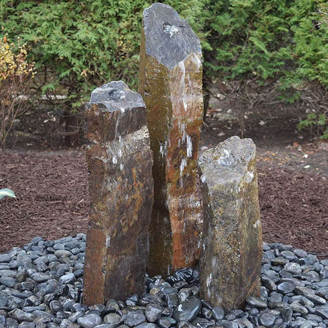 EasyPro: Tranquil Decor | Polished Real Basalt Three Pack Kit | 20\" , 27\" , 35\" with Basin, 1000GPH Pump and Light Rings