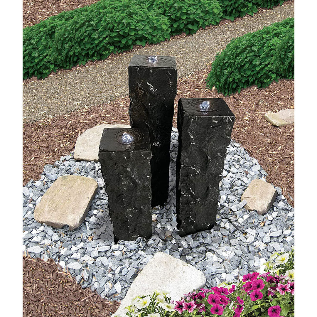 EasyPro: Tranquil Decor | HBC3PSL Ebony Basalt Fountain Column Kit | 12\", 18\", 24\" with 48\" Basin, 1000GPH, Plumbing and Light Rings