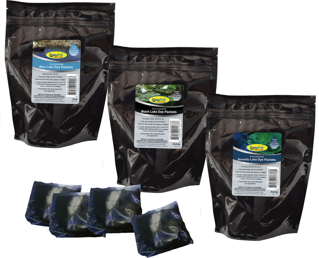 Easy Pro: Pond Dye Water Soluble Packets | 3 colors | Concentrated for Larger Ponds | 4 packets per Box