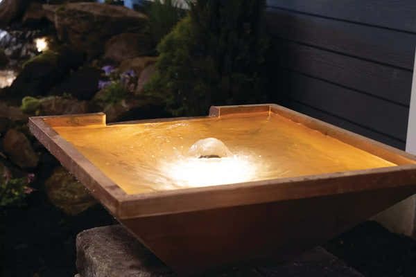 Atlantic Water Gardens: 26" Square Copper Spillway Bowl | 12" Spillway, CB26S12