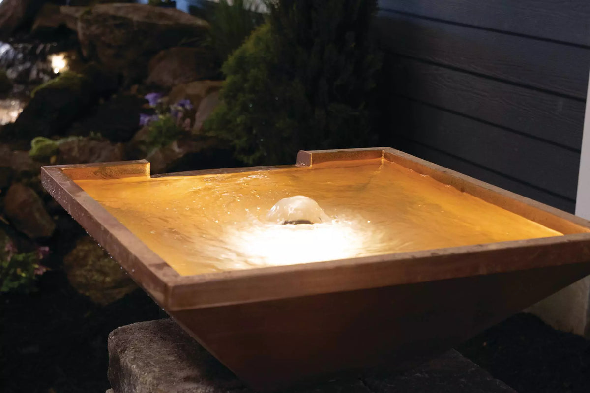 Atlantic Water Gardens: 26" Copper Bowl - Square - 12" Spillway