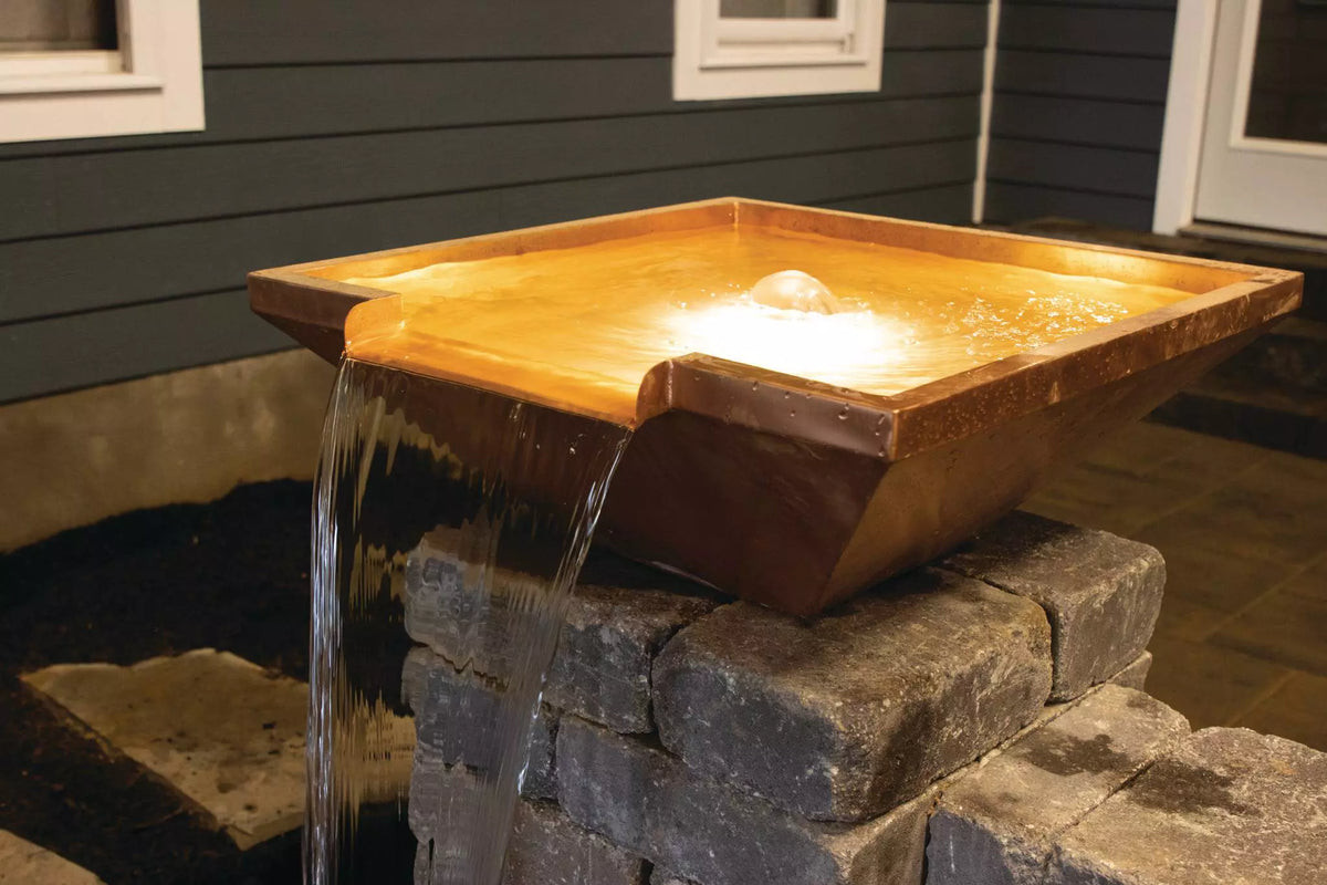 Atlantic Water Gardens: 26" Copper Bowl - Square - 12" Spillway