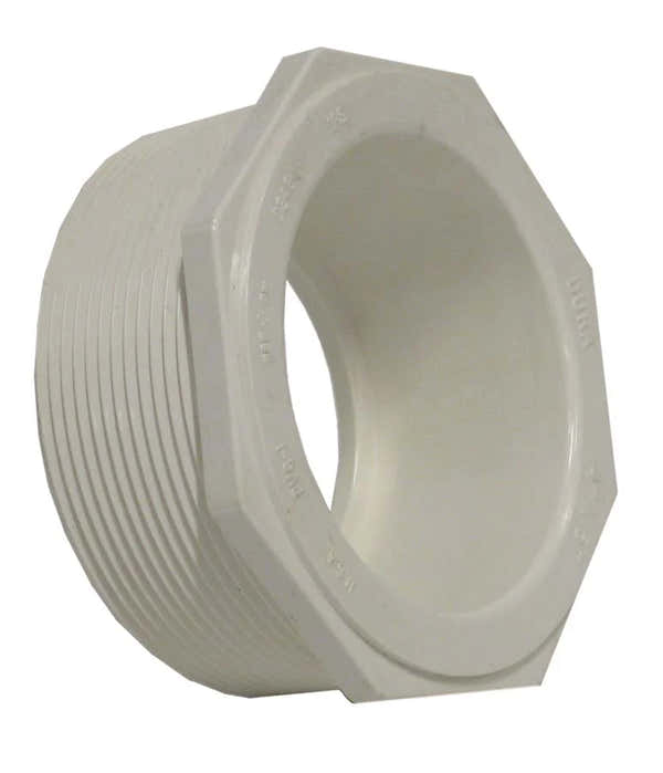 PVC Fitting -- 4in Threaded to 3in Slip PVC Reducer fitting | For use with Bottom Drains and Other Flex Pipe & Normal PVC Connections