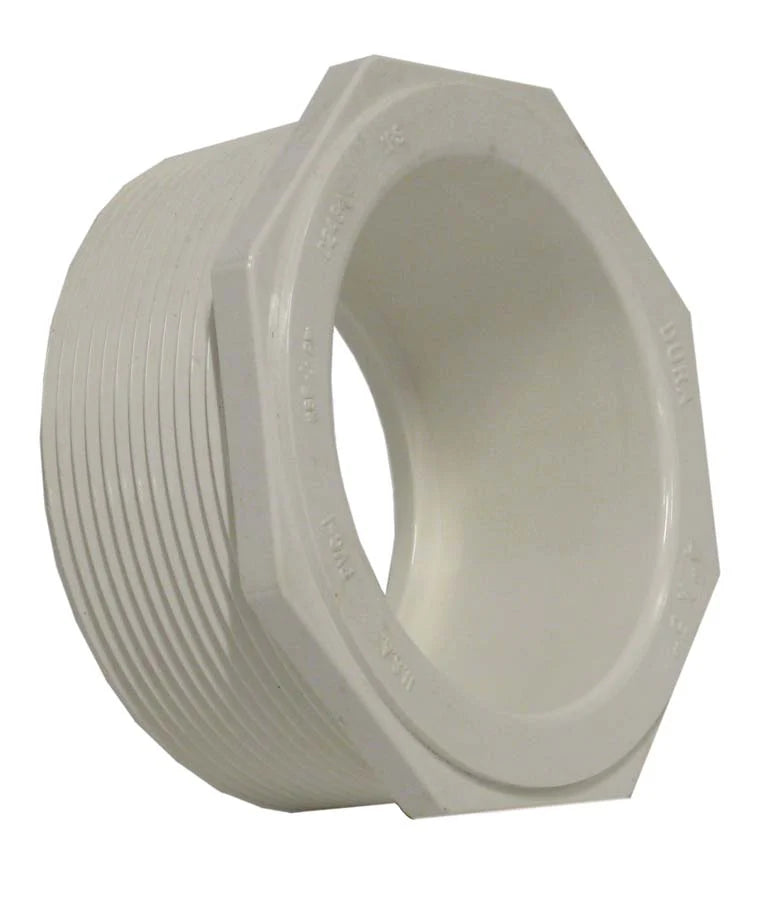 PVC Fitting -- 4in Threaded to 3in Slip PVC Reducer fitting | For use with Bottom Drains and Other Flex Pipe & Normal PVC Connections